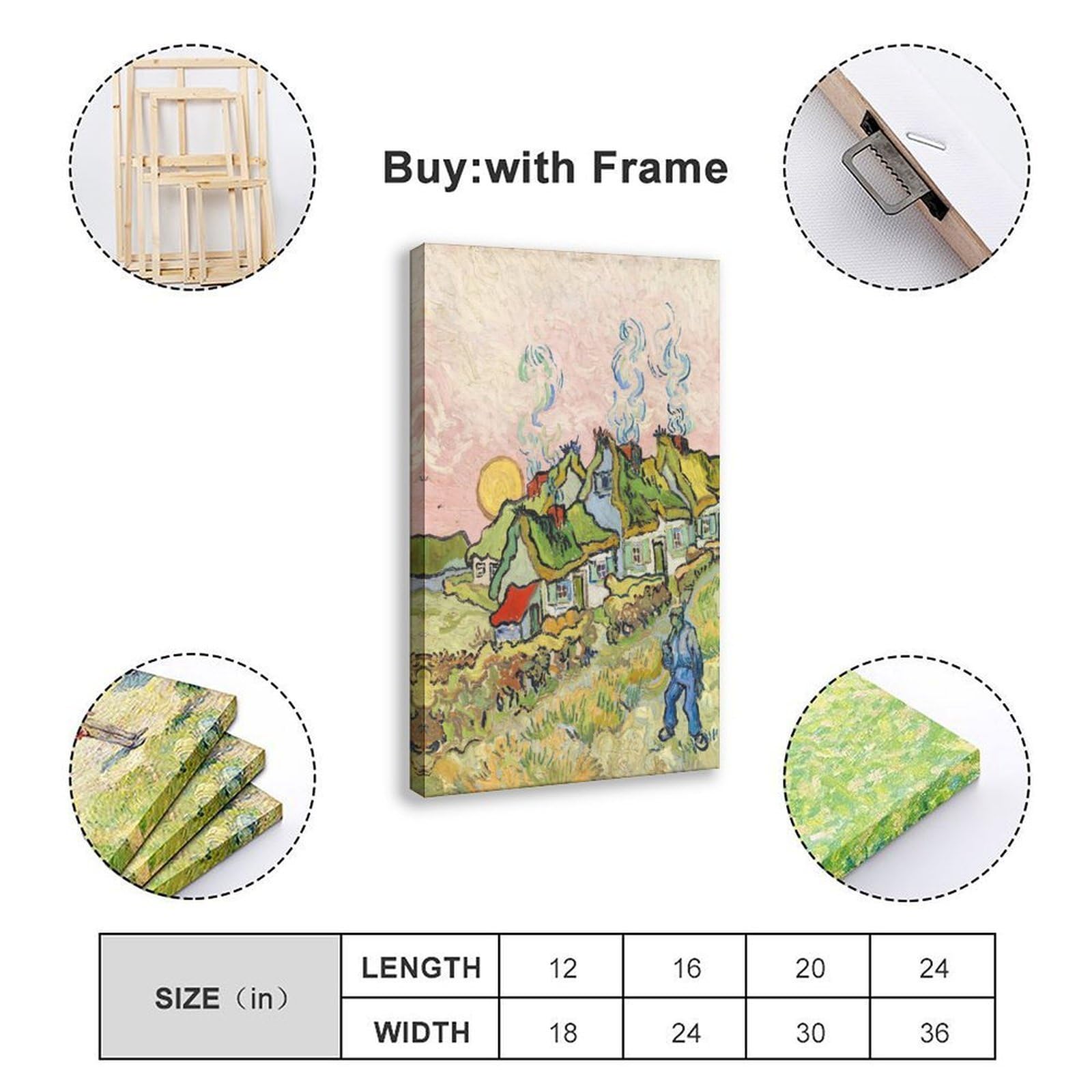 ANFOTCM Vincent Van Gogh, domy i figura, plakat na płótnie, sztuka ścienna, sypialnia, dekoracja, biuro, pokój, kuchnia, prezent, 60 x 90 cm