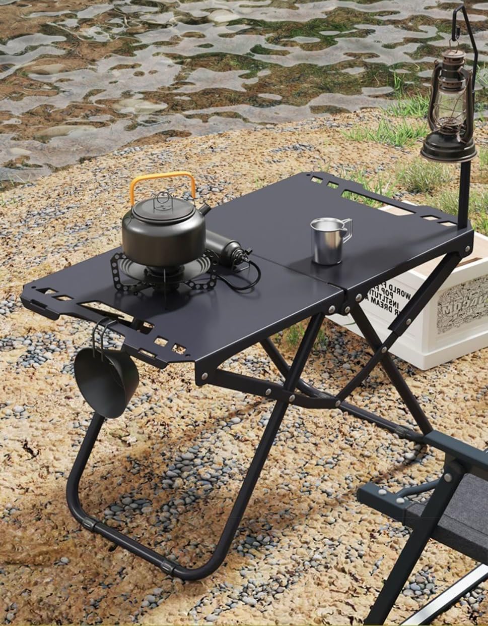 Portable Folding Camping Table with Light Pole with Carry Bag | Samll Metal Outdoor Foldable Table for Travle,Beach,Camping,BBQ,Cooking,Festival,Home Use