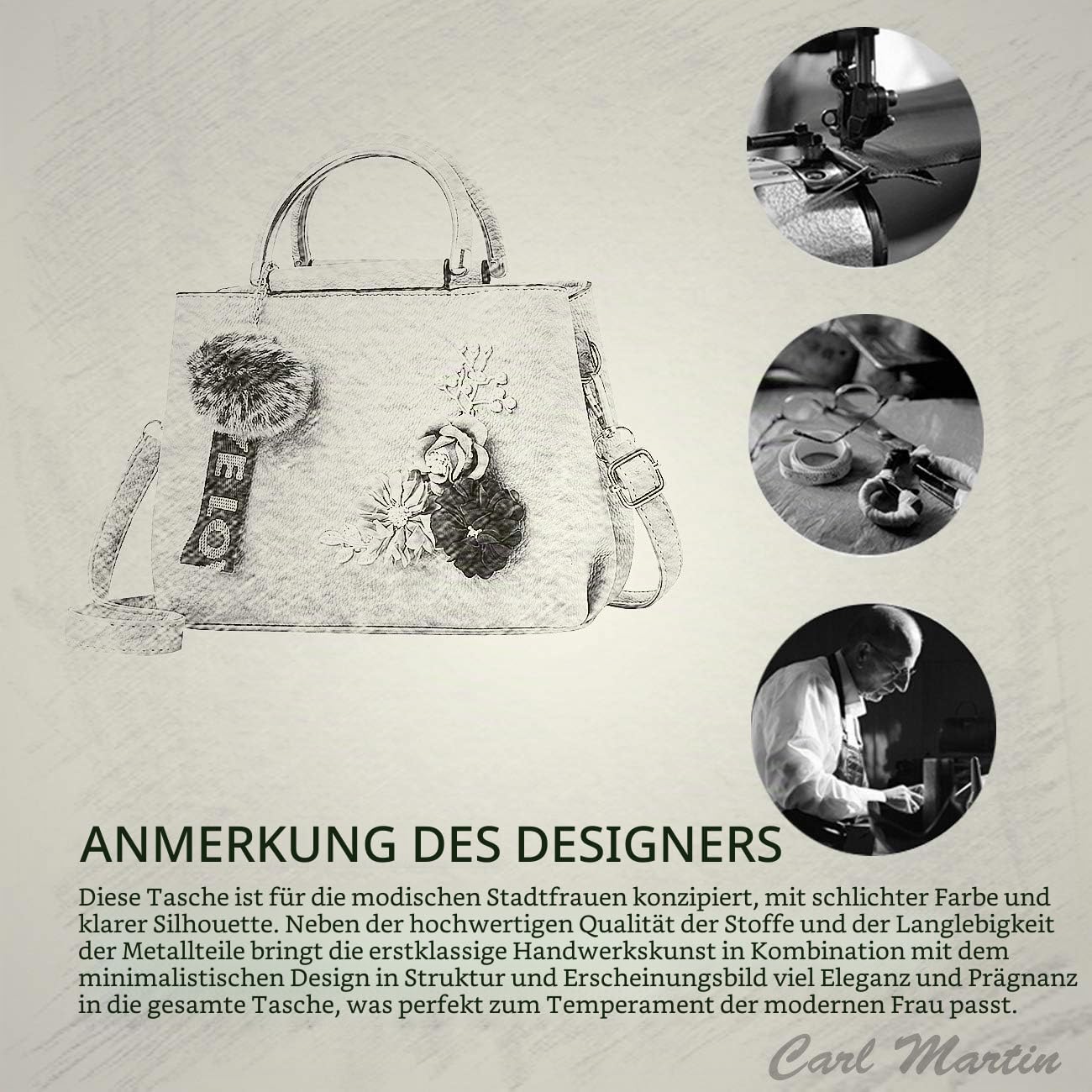 NICOLE & DORIS Damen Leder Handtasche Umhängetaschen mit Blume Jahrgang Griff Tasche Designer Tote Geldbörse mit Pom Pom dunkelgrün