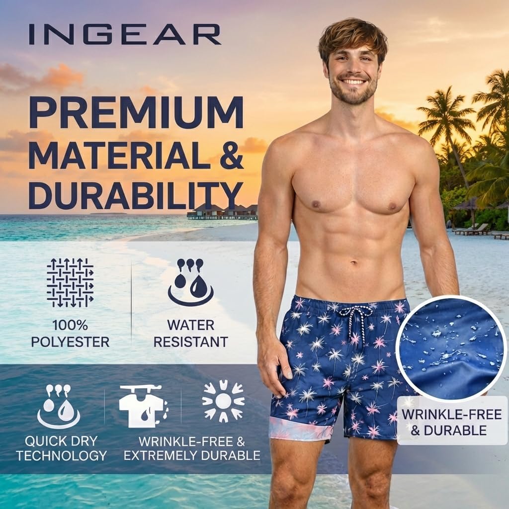 INGEAR Men's Athletic Stretch Workout Shorts Gym Quick Dry Running Trunks Boxer Lining