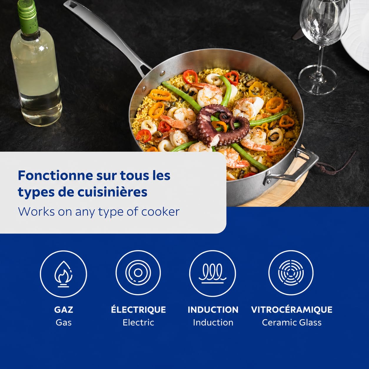 Tramontina Poêle Sauteuse Grano en Acier Inoxydable à Corps Triple avec Couvercle et Manche 30 cm 5,6 L