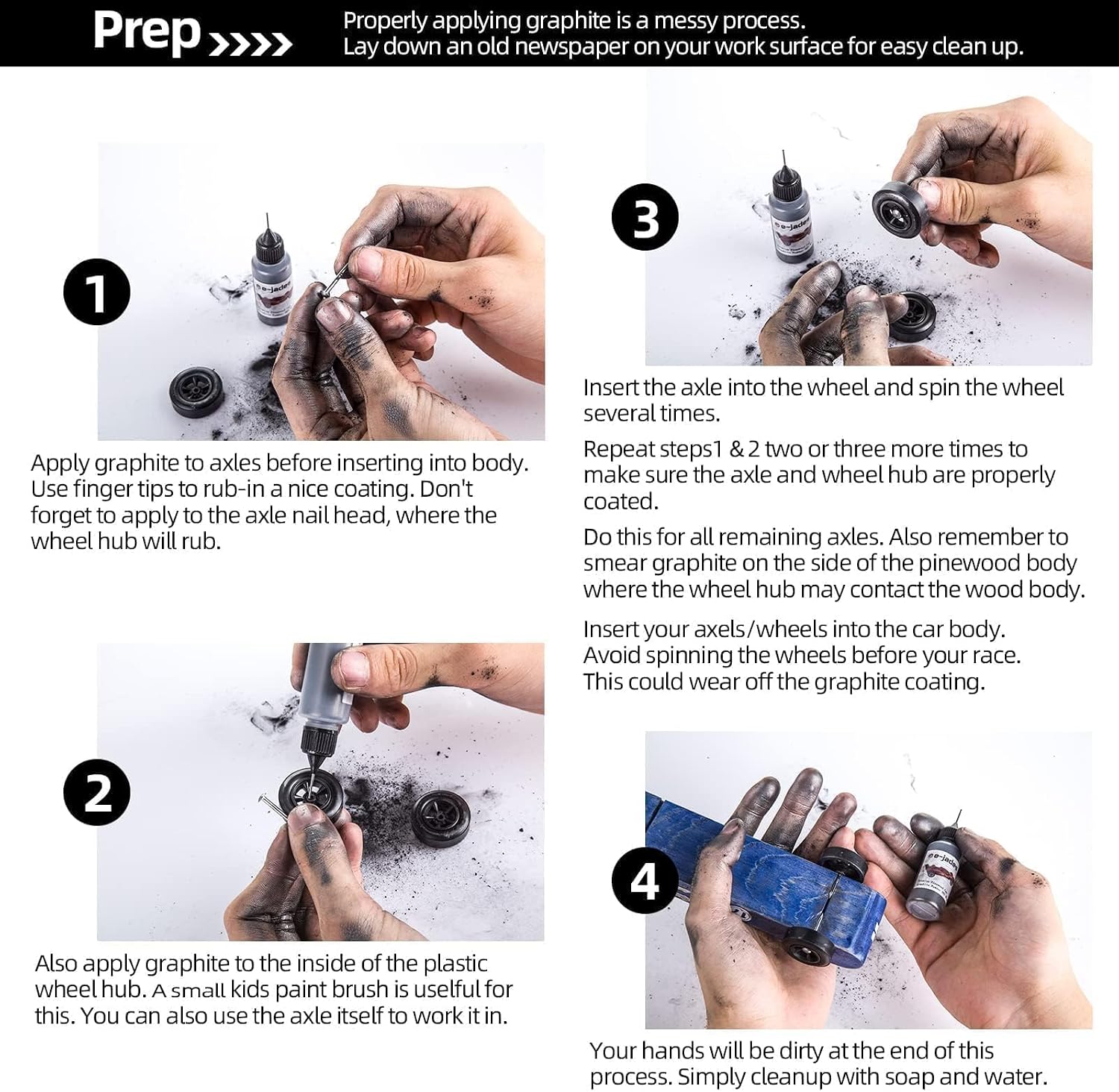 PineDashPro Pinewood Car Weights Kit-4.25OZ Total Pinewood Car Tungsten Weights & Graphite Powder-3.25OZ 14 Pcs 4 Sizes Cylindrical Tungsten Weights &1oz 2pcs Tungsten Putty &0.5OZ Graphite Lubricant