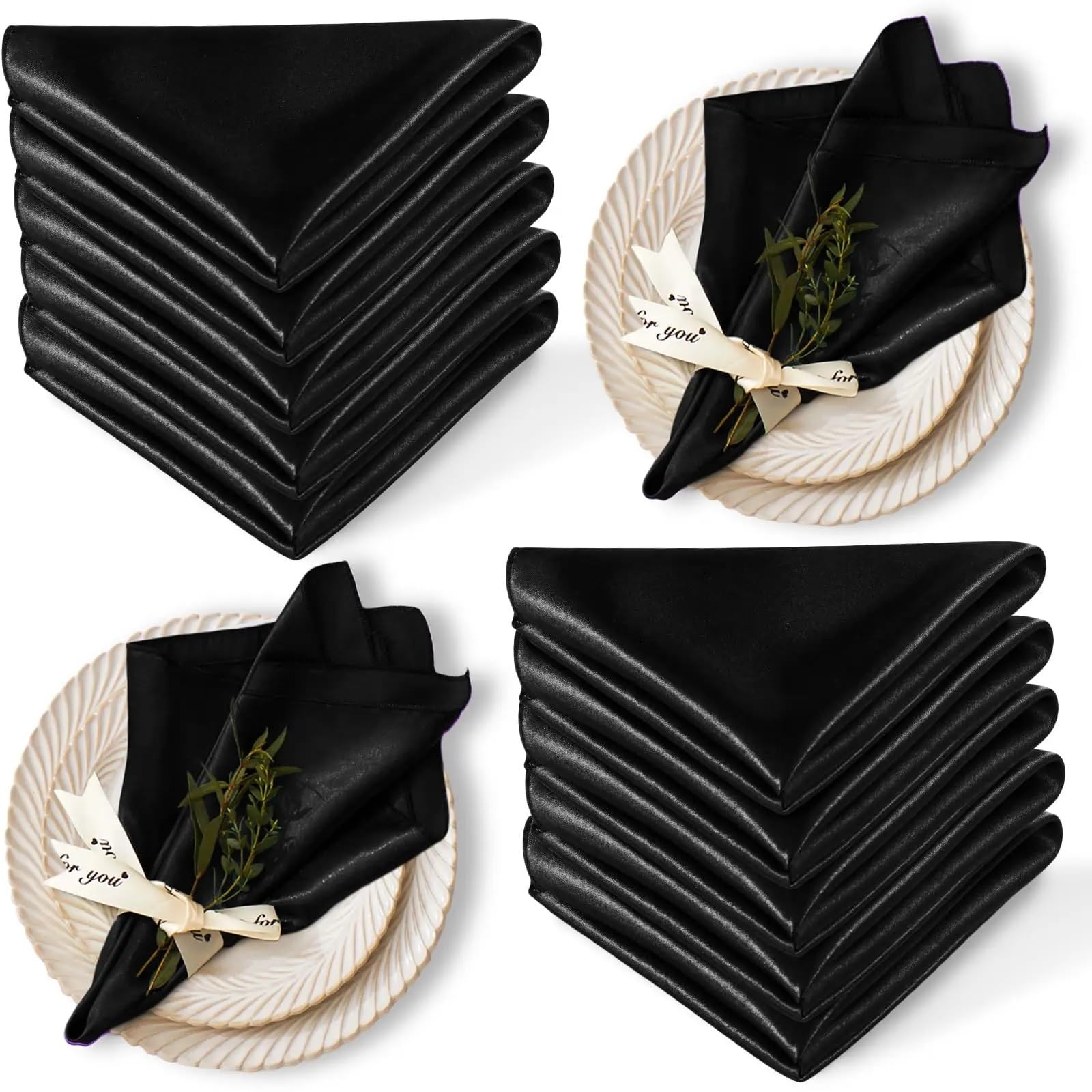 Table Napkins 24Pcs 30x30cm Satin Napkin Square Dinner Napkins Weddings Party Soft Table For Romantic Decoration(24Pcs Black)