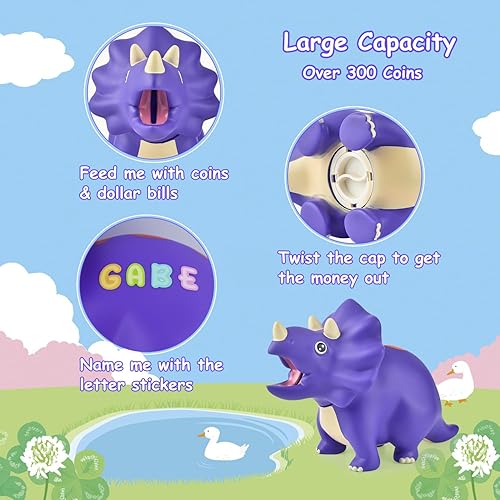 Miniatura 10 de Alcancía de dinosaurio para niños, banco de monedas de plástico irrompible para niños y niñas, gran regalo para cumpleaños, Pascua, Navidad (azul)