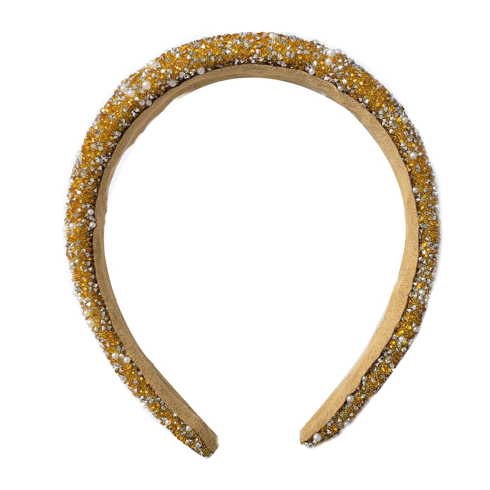 AWOCAN Rhinestone Headbands for Women Diamond Bling Rhinestone Wide Hairband Sparkle Beaded Crystal Headband Thick Padded Headband for Party Non Slip Glitter Hair Hoop (Champagne - Image 4