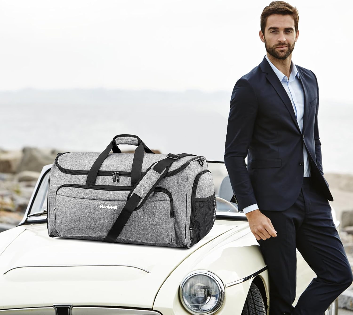 Hanke Carry on Garment Bags for Travel,Convertible Duffle Bag Luggage Bag Weekend Bag with Shoe Compartment,2 in 1 Hanging Suitcase Suit Bag for Men Women,Light Grey - Image 7