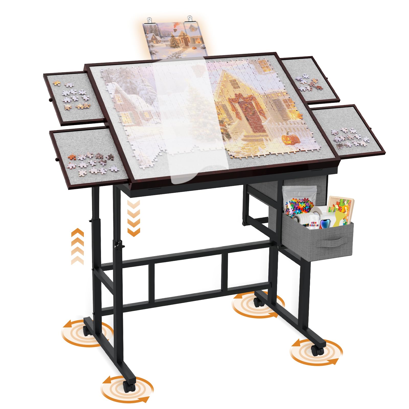 G TALECO Table à Puzzle 1500 Pièces – 87x67 Cm – 4 Tiroirs + Couvercle – Pieds Pliables – Portable