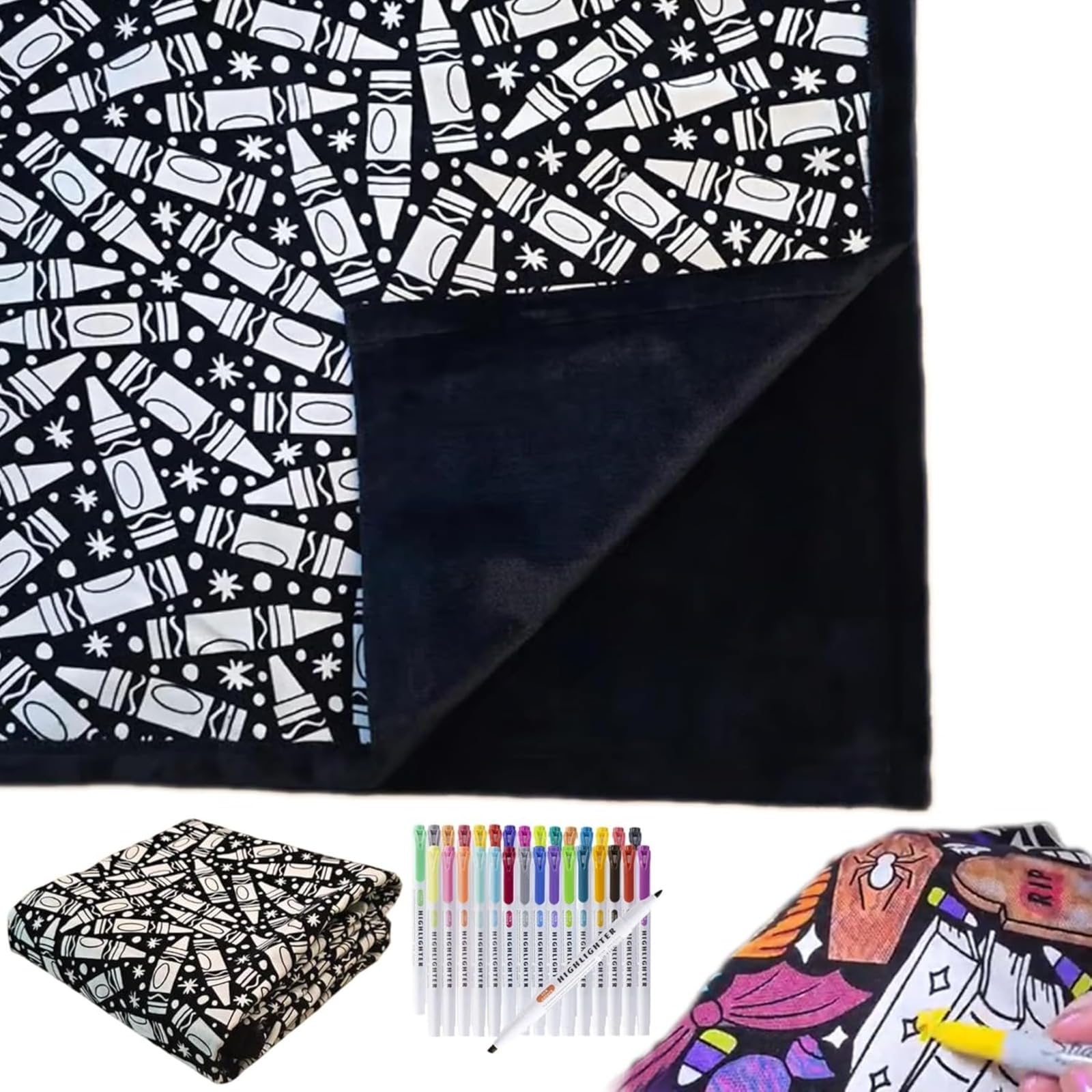 INPUS DIY Coloring Blanket, Coloring Blankets for Adults, Color Your Own Blankets, Creative Personalized Drawing Art Project, Soft Cozy Fleece Drawing Throw Bedroom Decor including colored pencils