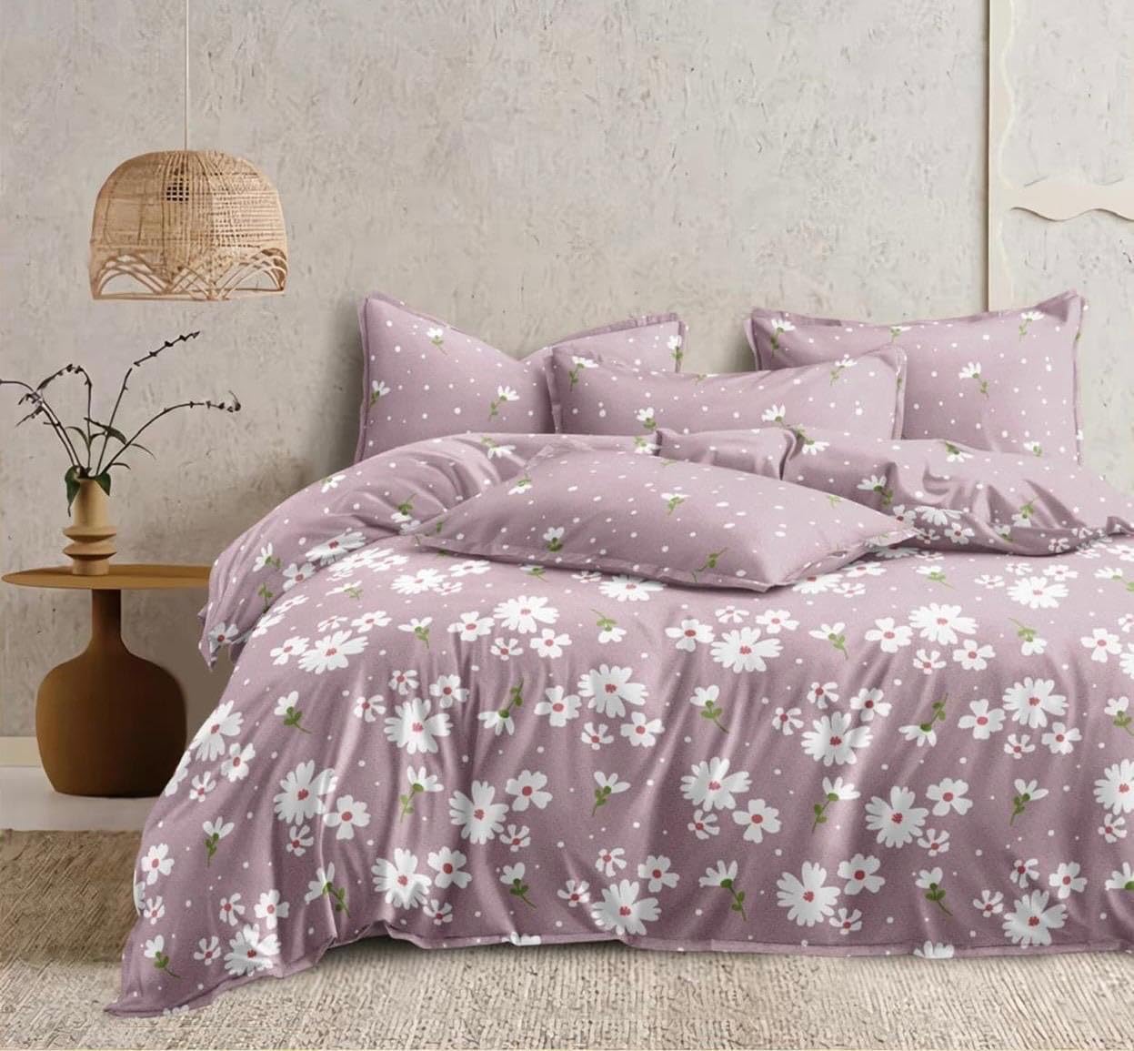 Ab Home Decor 350TC Glace Cotton Wedding Comforter Set Double Bed King Size with 1 Bedsheet Flat and 2 Pillow Covers AC Quilt/Blanket/Duvet II 4 pc Comforter Bedding Set-Violet Flowers Ab Home Decor 350TC Glace Cotton Wedding Comforter Set Double Bed King Size with 1 Bedsheet Flat and 2 Pillow Covers AC Quilt/Blanket/Duvet II 4 pc Comforter Bedding Set-Violet Flowers