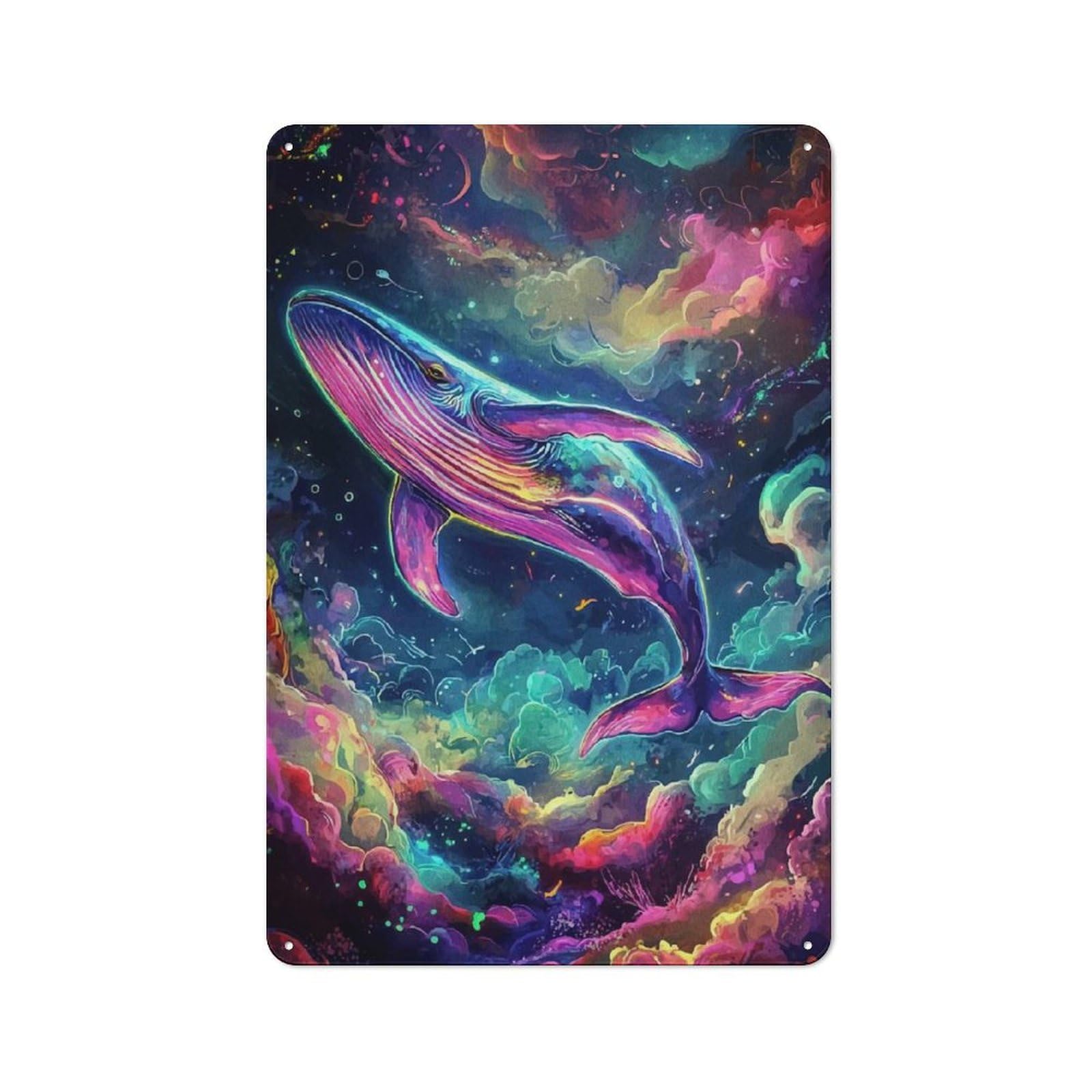 Junmoney Cosmic Whale Animal Retro Tin Sign 30X20cm For Living Room Or Hallway, Gift For Living Room Decor Lovers During The Christmas Season