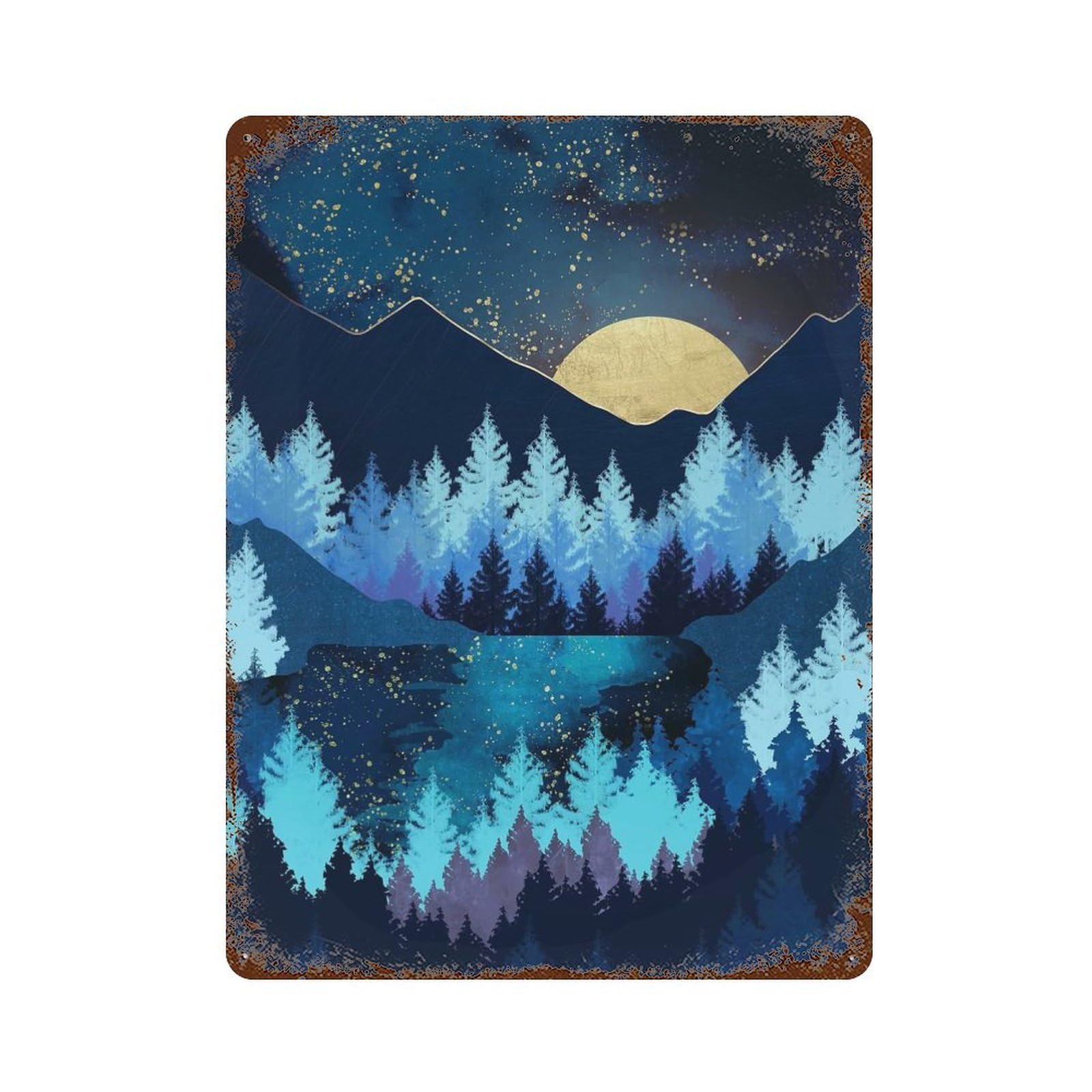 Garage Style Moon Forest Rusty Metal Tin Sign 15.7"x11.8", Classic Wall Plaque for Bar And Workshop