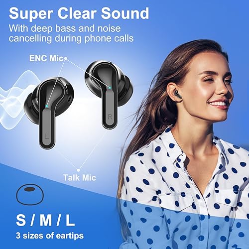 Miniatura 2 de Auriculares inalámbricos V5.3 Bluetooth con micro 60 horas de reproducción, pantalla LED de alimentación, auriculares IPX7 impermeables con