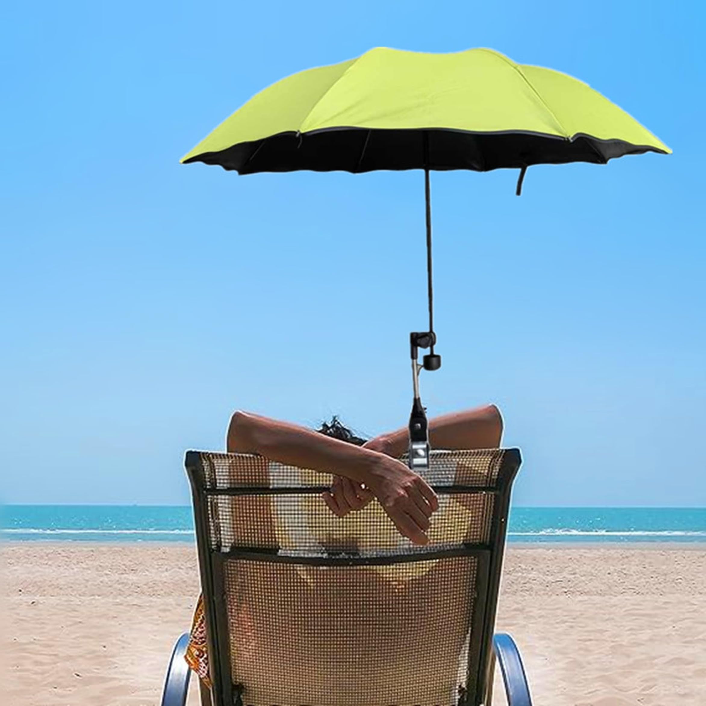 Ombrellone per sedia con morsetto, Ombrellone regolabile per parasole per sedia, per con morsetto per passeggini per patio da spiaggia all'aperto, 37, 40 pollici, Nero.