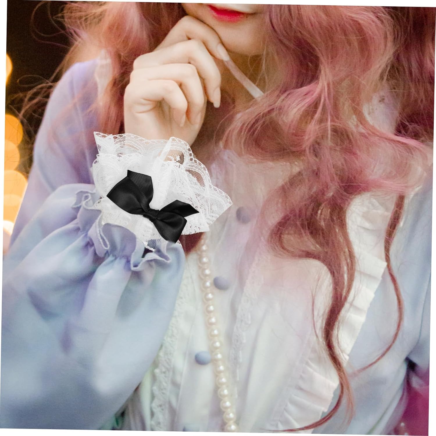 Didiseaon Lolita Lace Wrist Cuffs for Girls Elegant Hand Sleeves for Weddings Prom Tea Parties Lightweight Breathable Fashion Accessories Black