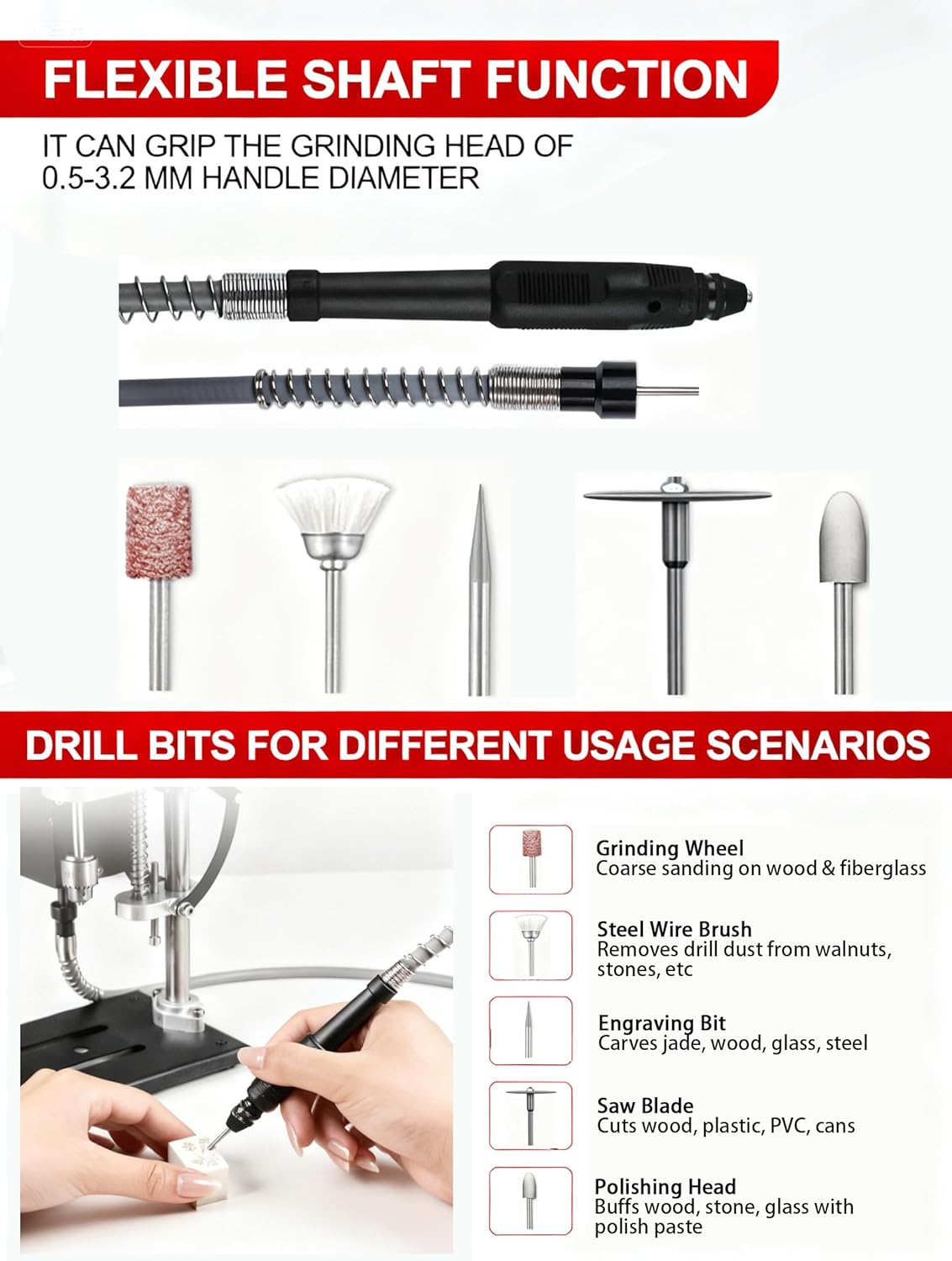 200W Mini Drill Press, Portable/Benchtop Drill Press | Pure-Copper Motor 8500 RPM | B10 + Flexible Shaft | 7-Speed Variable | 195-Piece Micro DIY Kit