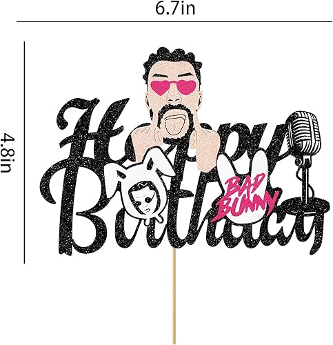 Miniatura 5 de Decoración de pastel de cumpleaños con purpurina para Bad Bunny Music Star Roguish Knavish Rabbit DJ Disco temática fiesta de cumpleaños decoración