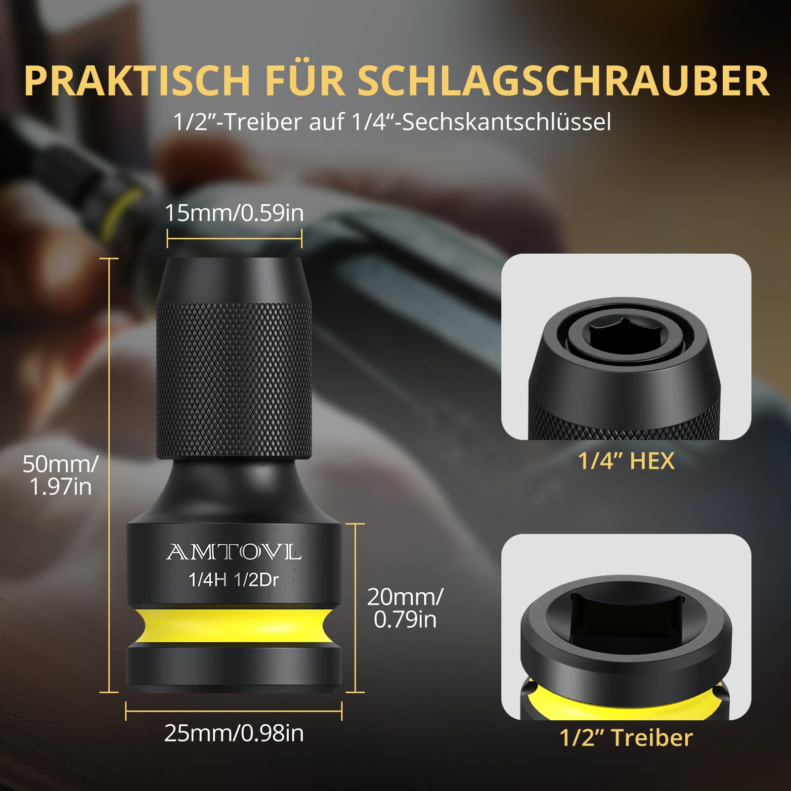 AMTOVL Adapter – Wandelt 3/8 Auf 1/4 Zoll – Für Schlagschrauber & Ratschen – Aus Starkem 42CrMo Stahl Mit Schnellspannfunktion