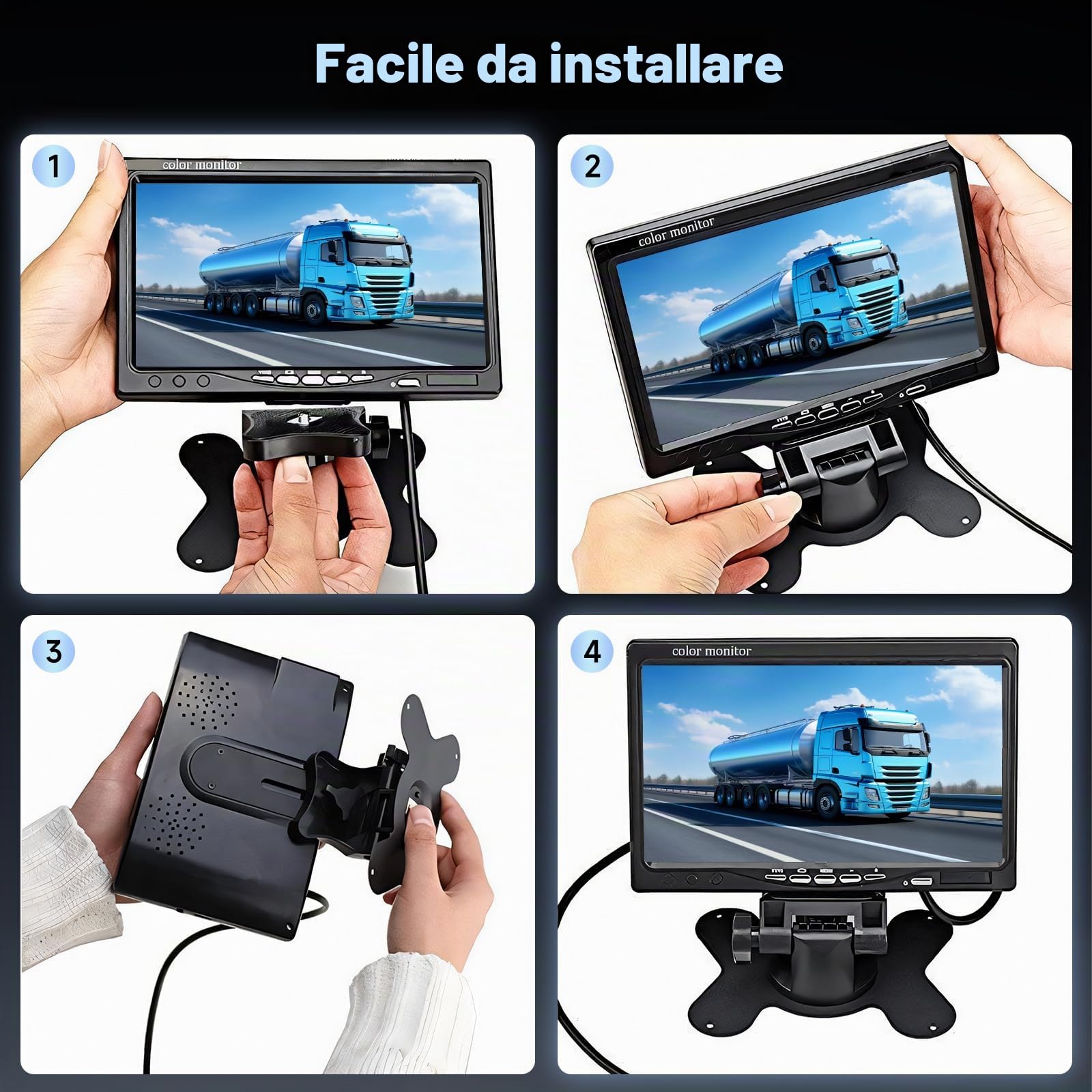 Telecamera posteriore da 7 pollici con 2 telecamere posteriori, kit telecamera posteriore Podofo 18 IR LED visione notturna IP68 telecamera di backup impermeabile per camion RV Bus 9V-35V