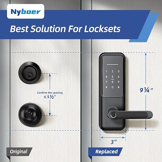 Nyboer WiFi Smart Door Lock, Keyless Entry with Fingerprint, Keypad, Stainless Steel, Alloy Steel