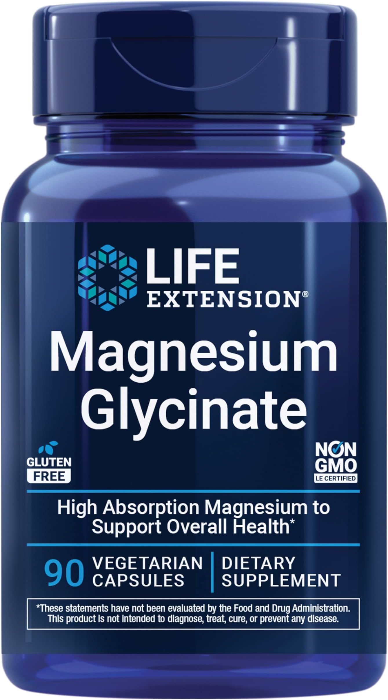 Magnesium Glycinate, Heart Health, Bone Health, Nerve and Muscle Support, Highly absorbable, Gluten-Free, Non-GMO, Vegetarian, 90 Capsules
