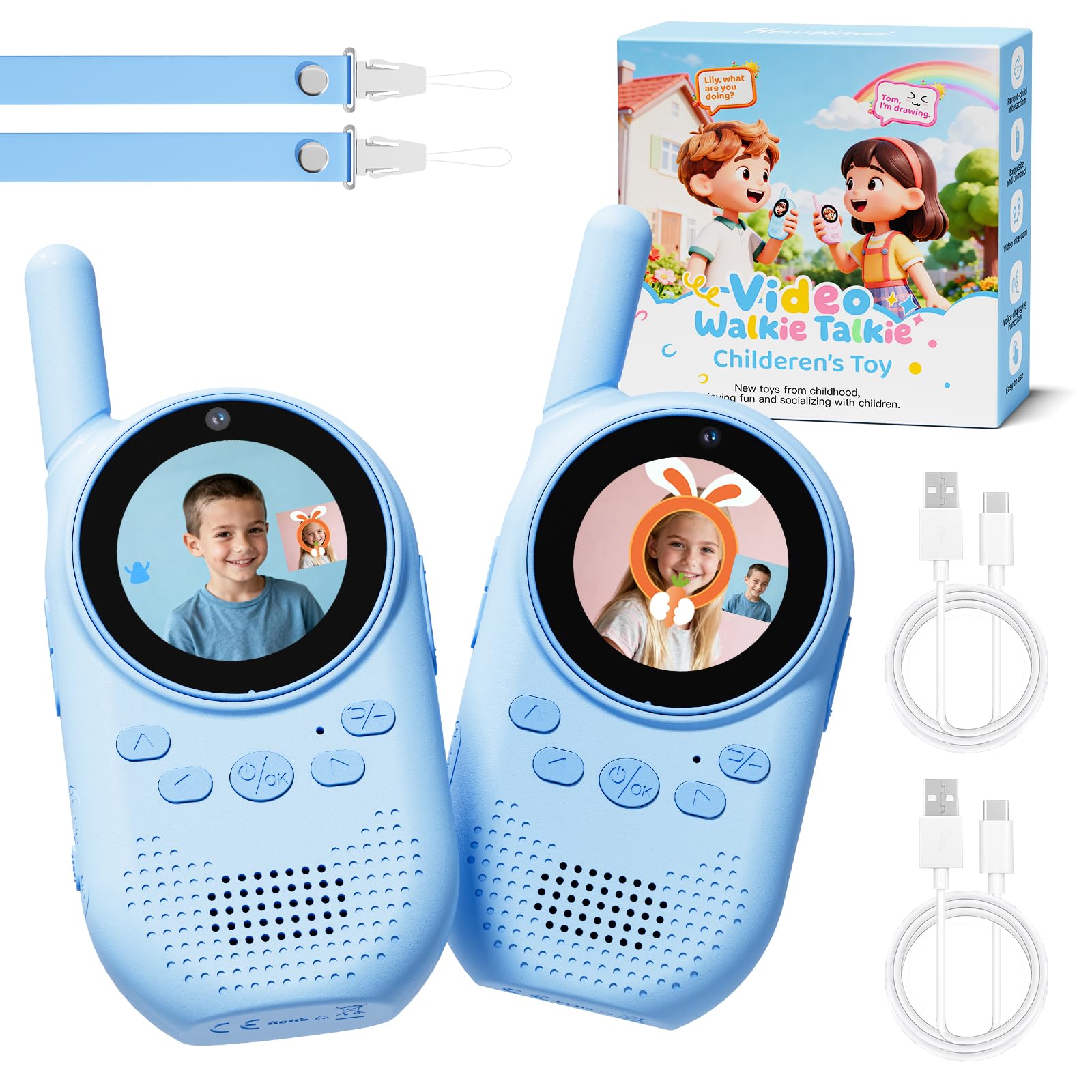 HEWEIMEI Video Walkie Talkie Kinder, wiederaufladbare Walkie-Talkies für Kinder mit Display und Stimmverzerrer, Outdoor-Spielzeug, Geschenke für Jungen und Mädchen 3-12 Jahre