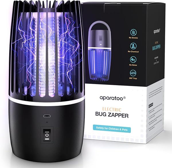 Lampada antizanzare, Design Silenzioso con Luce Notte, Zanzariera Elettrica con Batteria 4000mAh e Luce UV 365nm per Attrazione e Uccisione Completa delle Zanzare, Adatta per Interno ed Esterno