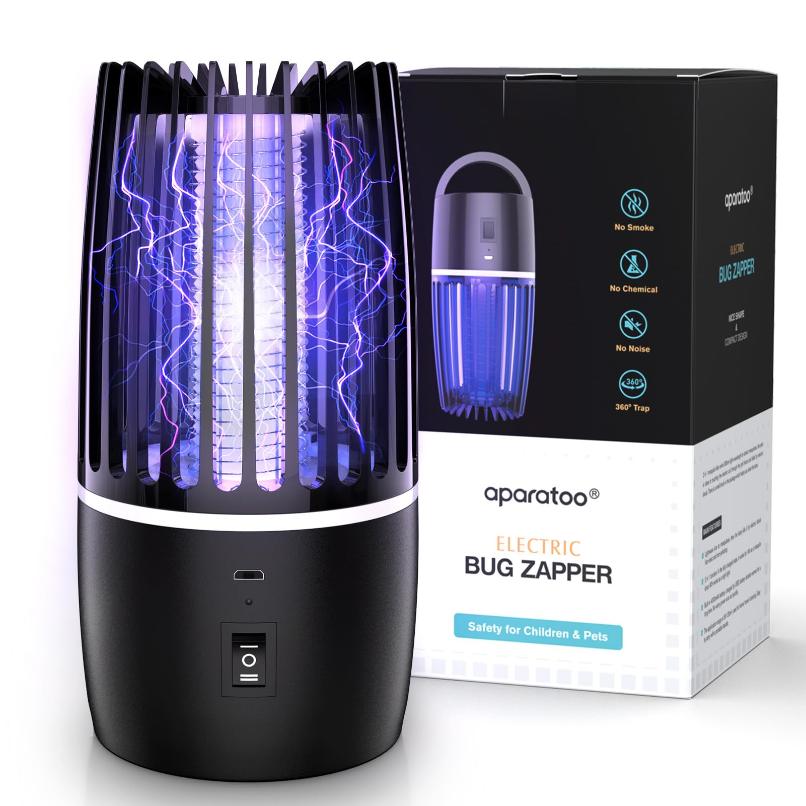 Lampada antizanzare, Design Silenzioso con Luce Notte, Zanzariera Elettrica con Batteria 4000mAh e Luce UV 365nm per Attrazione e Uccisione Completa delle Zanzare, Adatta per Interno ed Esterno