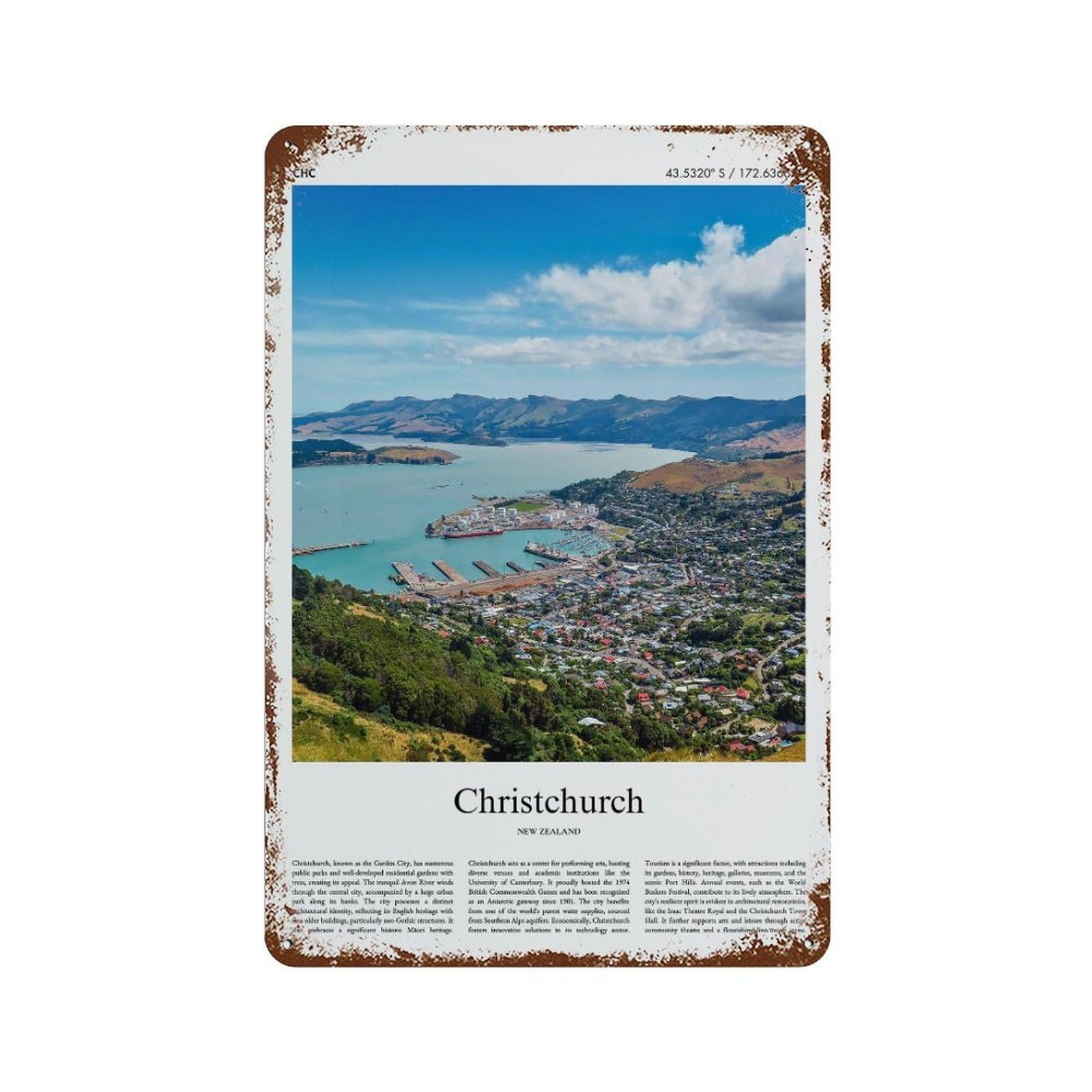 xiaoxiaoshen Christchurch New Zealand City Scenery Wall Decor Art Metal Tin Poster Modern Home Decor Art Home Bar Shop Decorations Vintage Sign 30x20cm