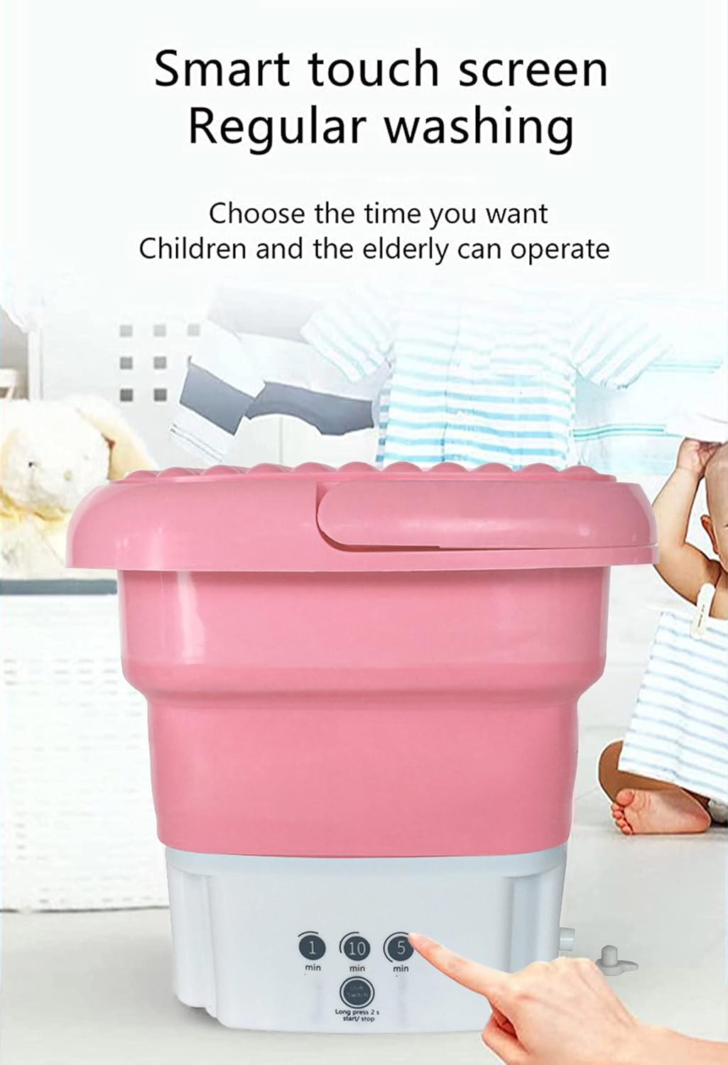 Portable Washing Machine, Mini Foldable Washer and Spin Dryer Small Foldable Bucket Washer for Camping, RV, Travel, Small Spaces, Lightweight and Easy to Carry (Pink)