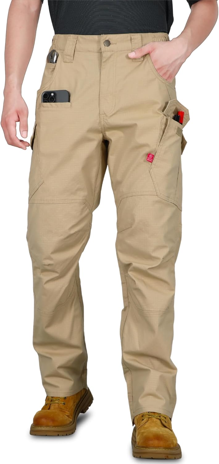 TICOMELA FR Pants for Men Stretch Ripstop Cargo Relaxed Fit Flame Resistant Lightweight Reinforced Work Jeans NFPA2112 CAT2