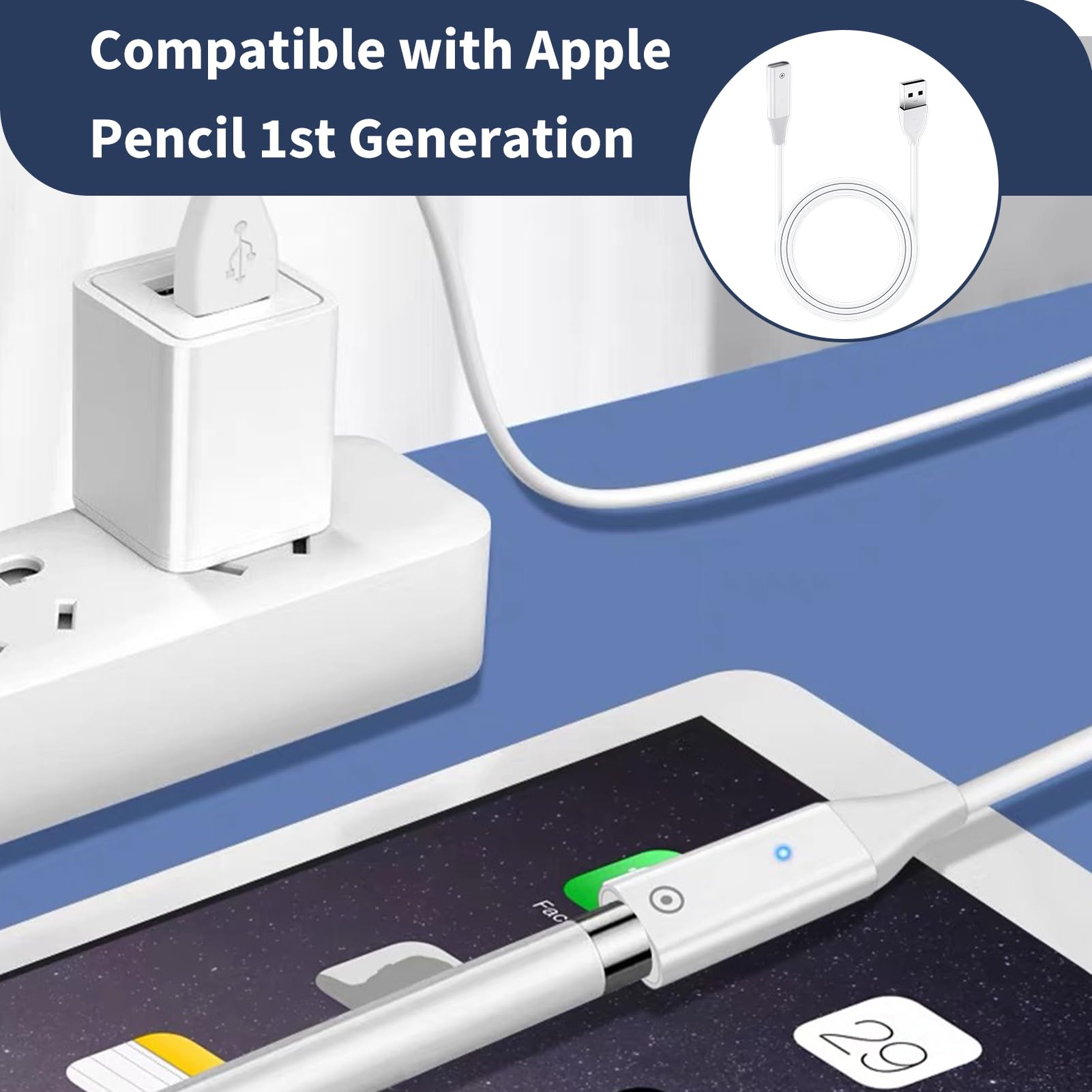 Adapter ładujący do Apple Pencil 1st Gen, adapter USB na iPencil, szybka ładowarka do Apple Pencil 1. generacji, wydajne i bezpieczne ładowanie, kompatybilny z Apple Pencil 1 generacja, kabel do