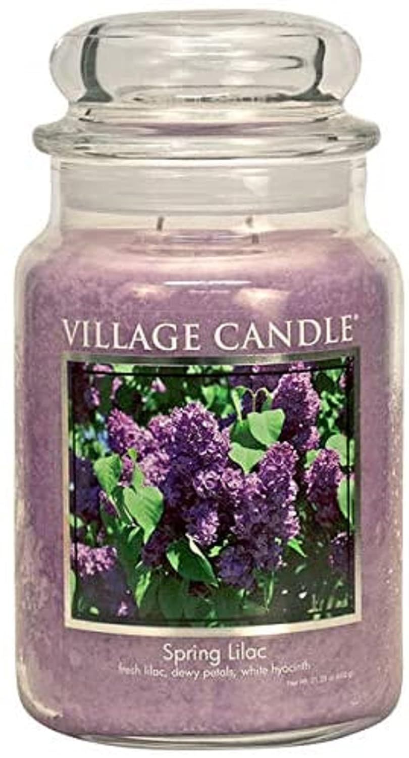 Village Candle Spring Lilac Large Glass Apothecary Jar, Scented Candle, 21.25 oz., Purple