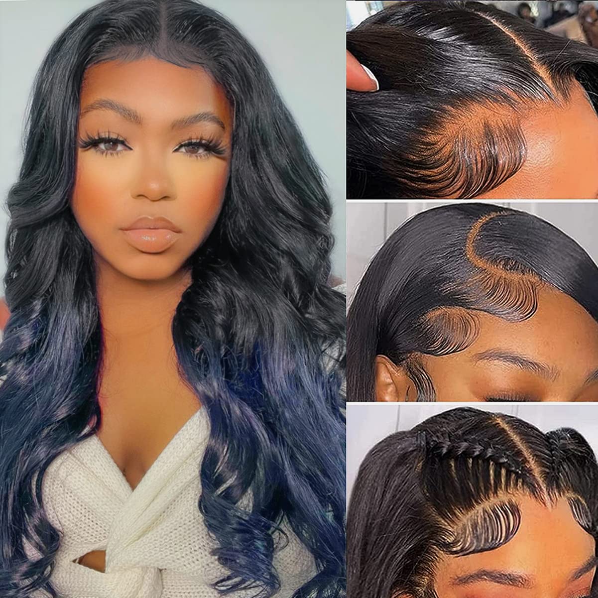 1B/Blue 13X4 Lace Front Wigs Human Hair Dark Blue Ombre