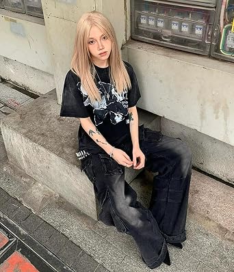 Baggy Cargo Jeans for Women High Waisted Wide Leg Grunge Y2K Pants