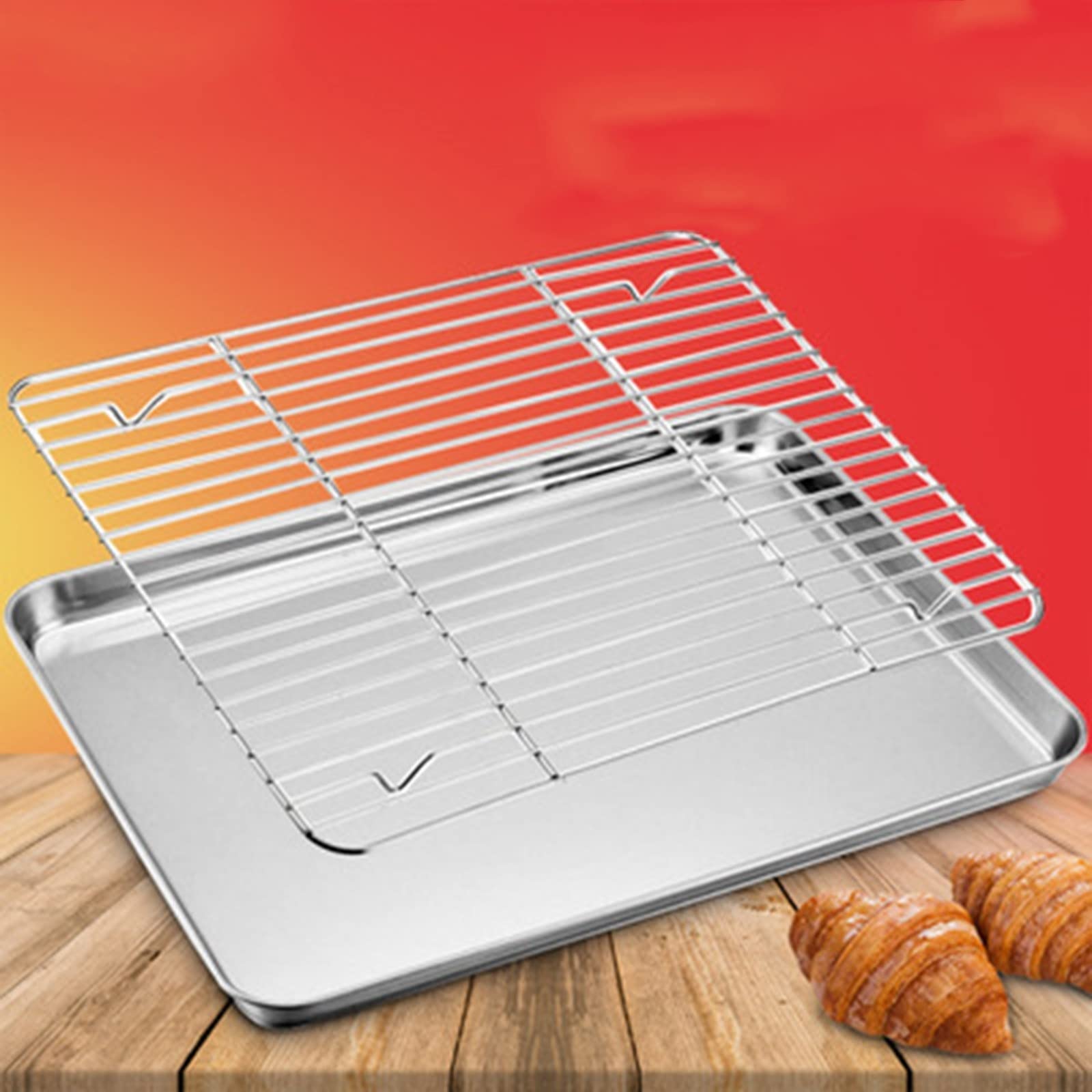 ACiyD Bandeja para Hornear de Acero Inoxidable Bandeja para Hornear con Rejilla de enfriamiento extraíble Juego de Utensilios para Hornear (L 31x24cm)