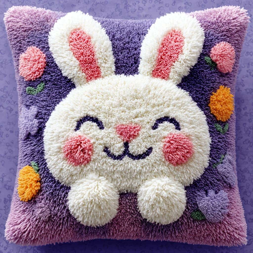 WallustrioaW Latch Hook Cushion Pillow Cover kit,Rabbits Flowers