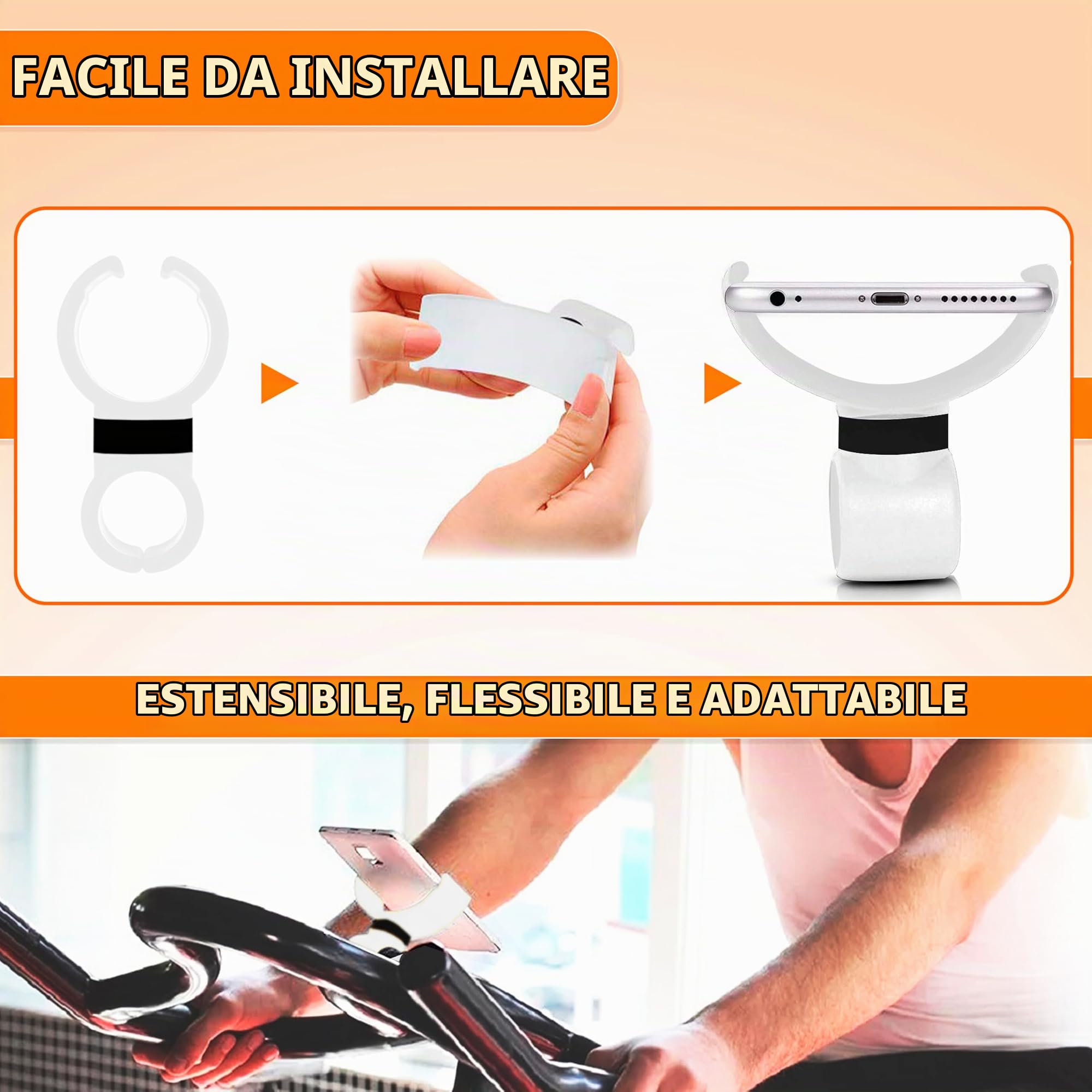 Supporto Telefono Per Cyclette E Tapis Roulant – Regolabile Universale, Antiscivolo, Adatto A Smartphone Fino A 7,6 Pollici, Bianco