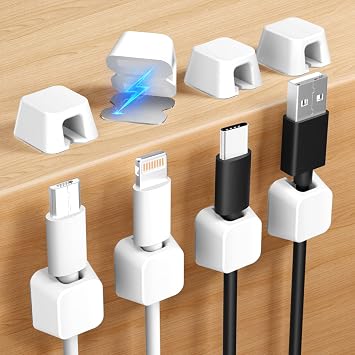 Viaky 8 Pack Magnetic Cable Clips, Large Size Under Desk Cable Management, Workspace Charger Organizer,Cord Holder with Adhesive Metal Disc, Office Desk Accessories for Nightstand Car Wall White