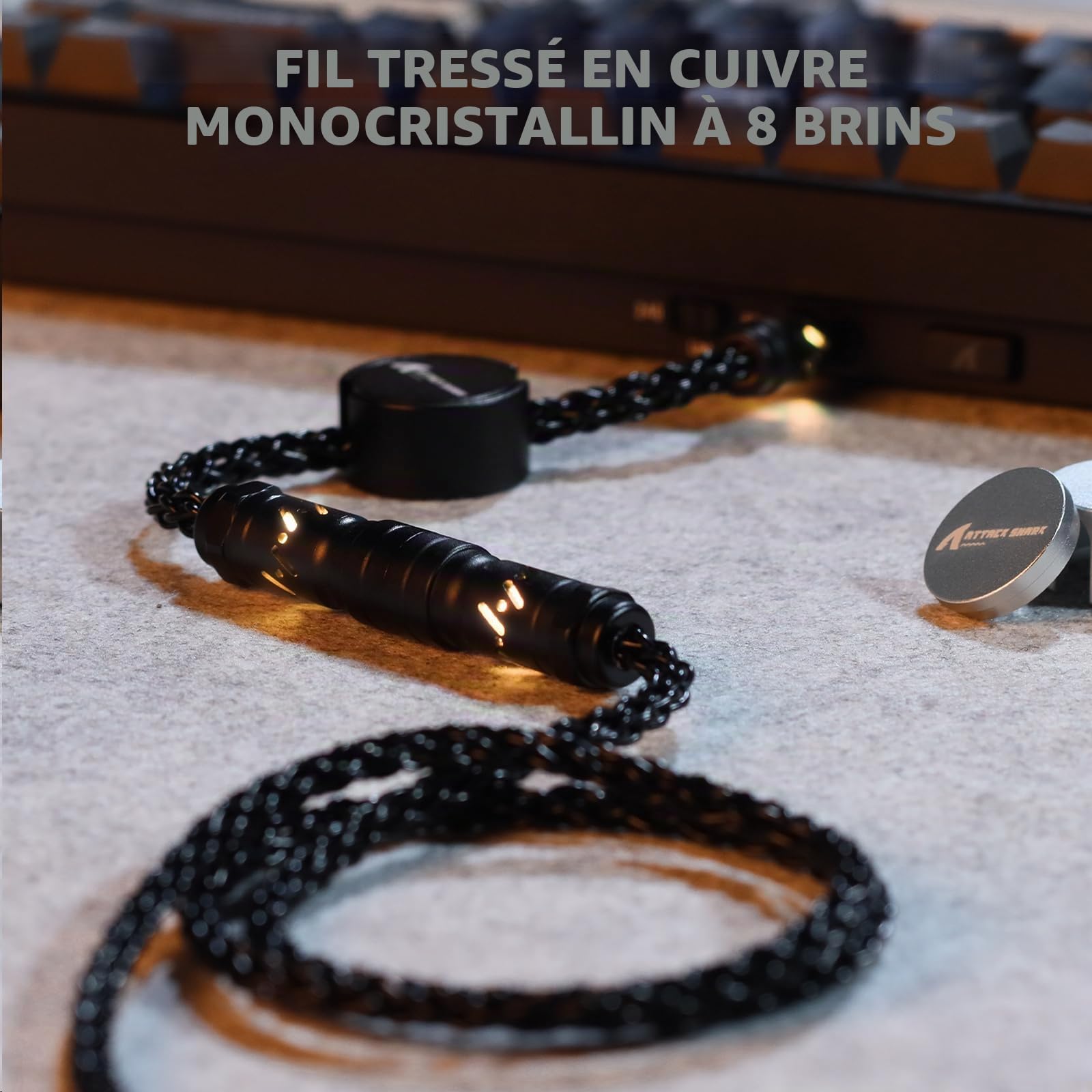 ATTACK SHARK C07 Câble USB-C Lumineux pour Clavier Gaming 8KHz-Noir