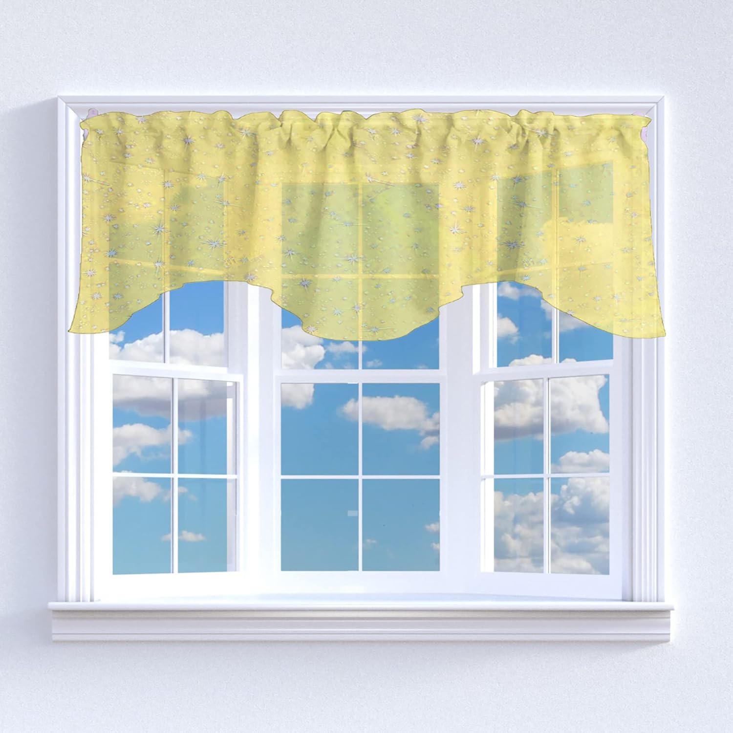 Zen Creative Designs Sheer Stars Organza Scalloped Wave Window Valance Home Décor Bedroom Nursery Kitchen Window (Silver)