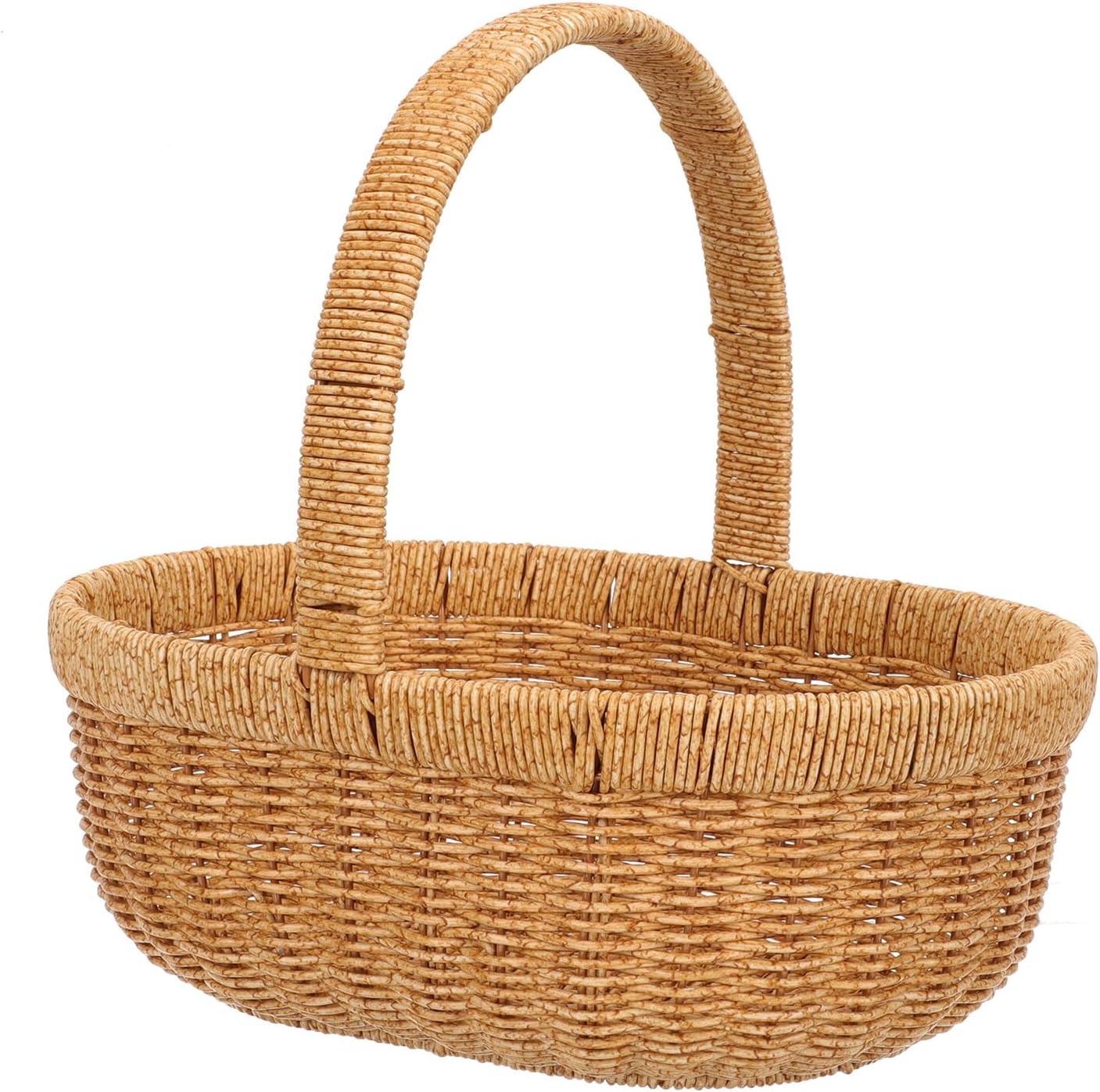 Plastic Imitation Rattan Handheld Fruit Basket Small Light Two-Tone Picnic Basket for Outdoor Food Storage and Camping Accessories