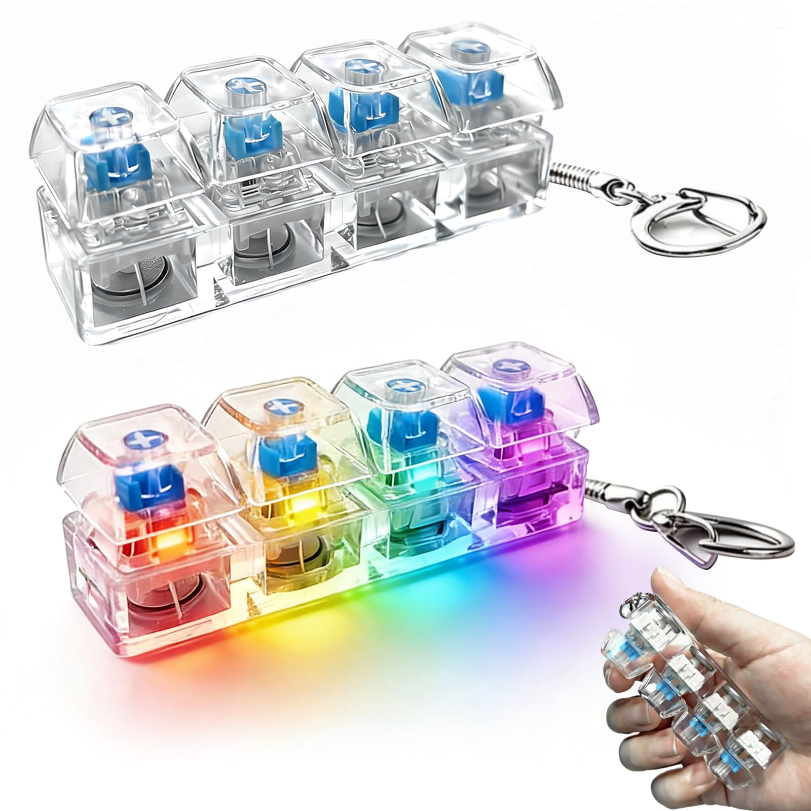 GWEOR 2 Pcs Jouet Fidget Bouton de Décompression - Clavier Mécanique Anti-Stress 4 Touches - Coques Blanche & Transparente pour Relaxation et Concentration pour Bureau et Maison