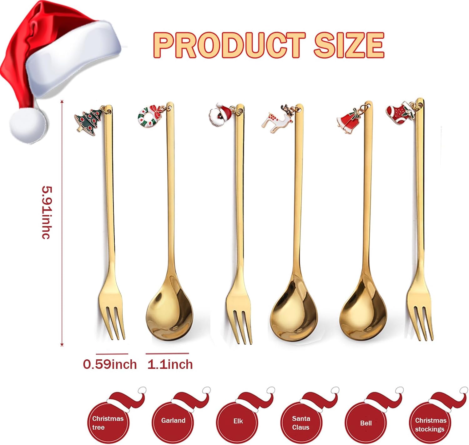 6-Piece Silverware Set with Christmas Ornament,Stainless steel cutlery for coffee, dinner, dessert, stirring, and ice cream,Holiday Party,Creative Christmas Tableware Gift (Green Box, A) image 2