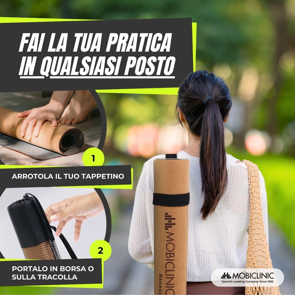 Mobiclinic®, Tappetino yoga in sughero naturale, Antiscivolo, Borsa per il trasporto, Antimicrobico, Spessore 4 mm, 100% tpe riciclabile, 183x61cm, Disegno mandala, Ey-02, Pilates, Fitness