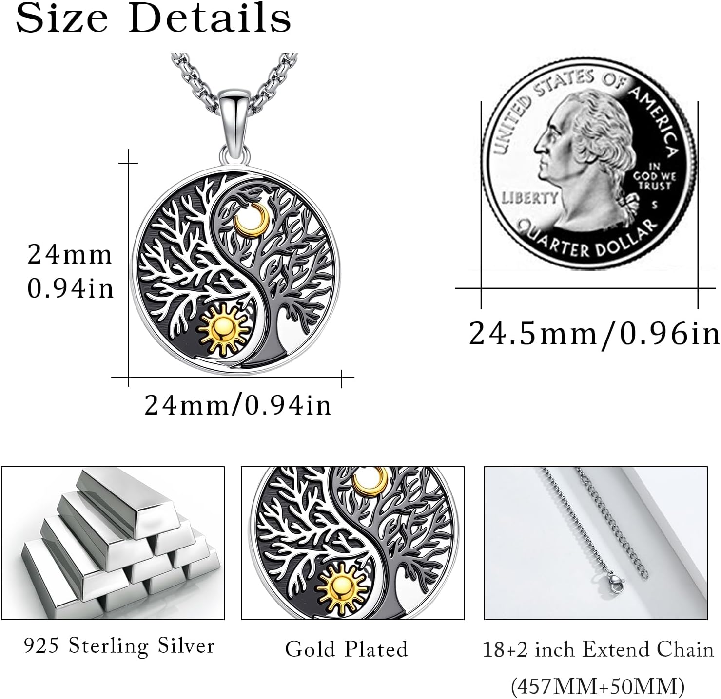 CUOKA MIRACLE Tree of Life Yin Yang Necklace S925 Sterling Silver Life Tree Pendant for Women Men Yin Yang Jewelry Gifts for Women - Image 4