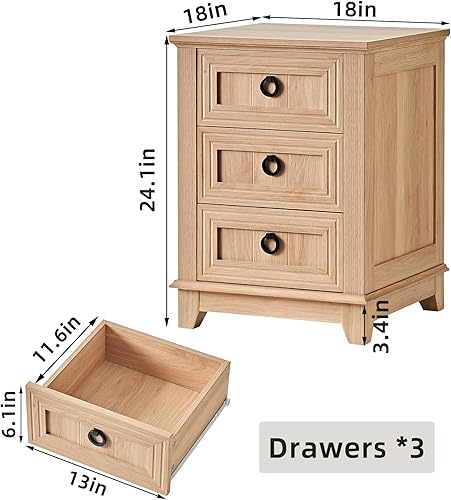 Miniatura 167 de Juego de 2 mesitas de noche estilo granja de 18" con estación de carga, cómoda con mesa auxiliar de 2 cajones para dormitorio, mesita de noche de