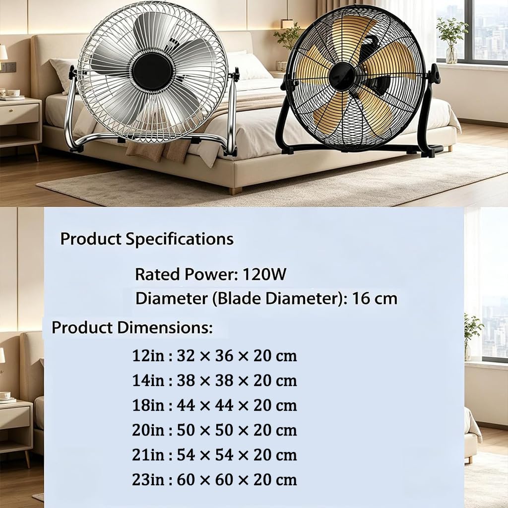 Ventilador Industrial Suelo con Estructura Metálica y 5 Aspas, Rotación de 130° para Talleres y Fábricas, Gran Flujo de Aire y Portabilidad (Negro,12 pulgadas)
