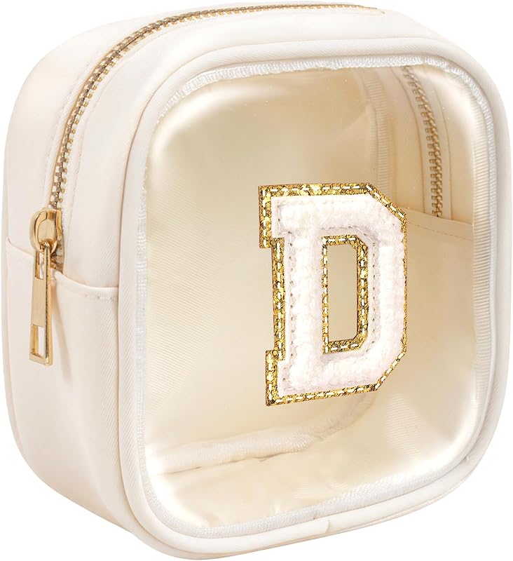 Necessaire de maquiagem KOTORA com inicial, janela transparente, bege, modelo D