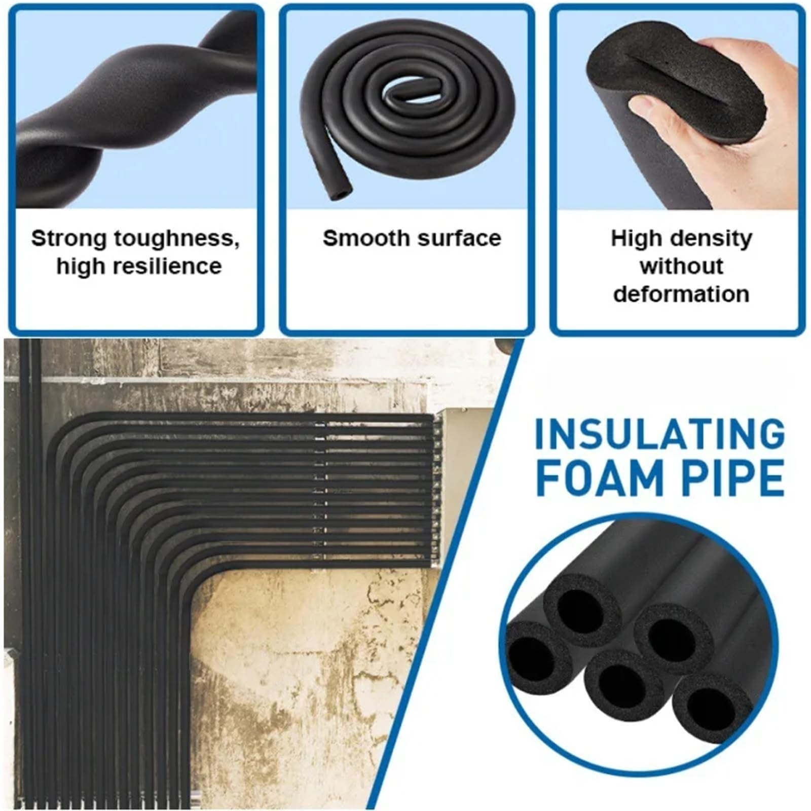 Tubo aislante de goma esponjosa 1,8 m, autoadhesivo, resistente a la intemperie, anticongelante y preservación del calor for exteriores Para Conductos De Aire Acondicionado(60mm self-adhesive)