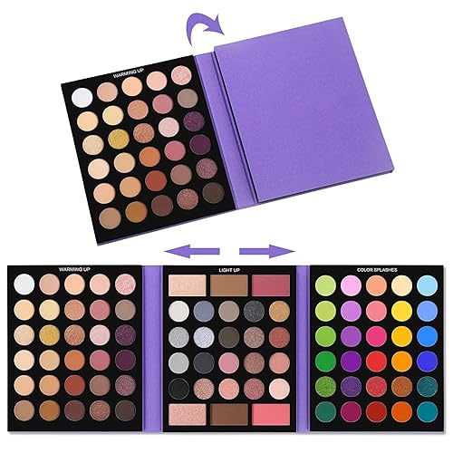 Vista 15 de UCANBE Paleta de sombra de ojos profesional de 86 colores con 15 brochas de maquillaje, purpurina mate de larga duración, altamente pigmentada, Con
